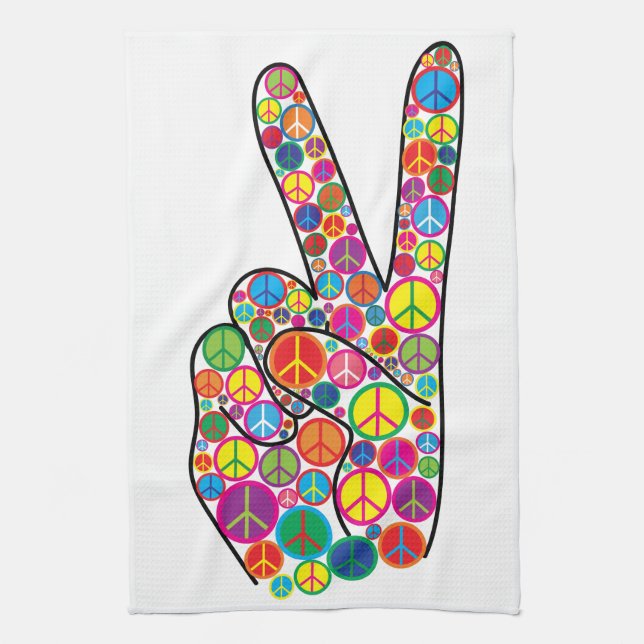 Cool Colourful Groovy Peace Signs Kitchen Towel (Vertical)