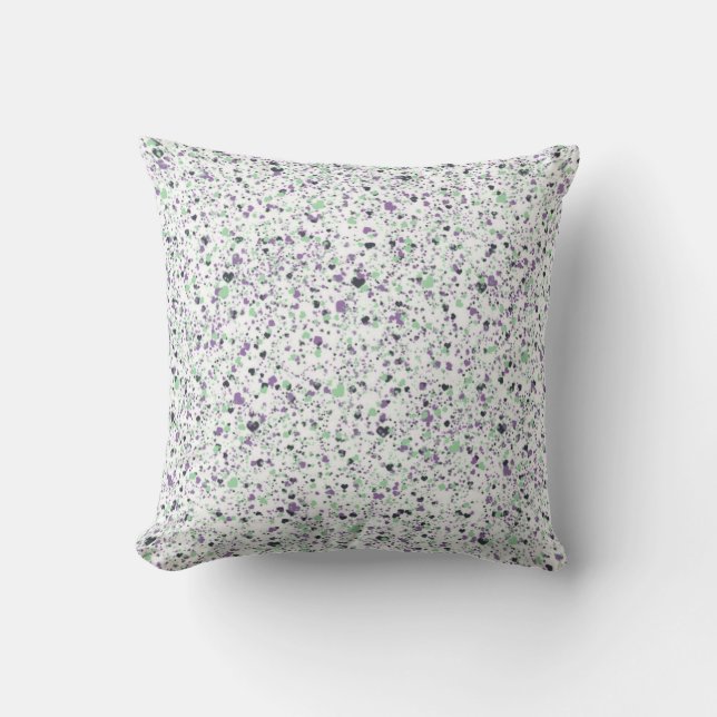Cool, Colourful Hearts Splatter Paint, Speckled Throw Pillow (Front)