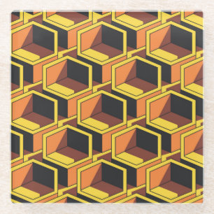 Cool Colourful Hexahedron Pattern with Shadows Glass Coaster