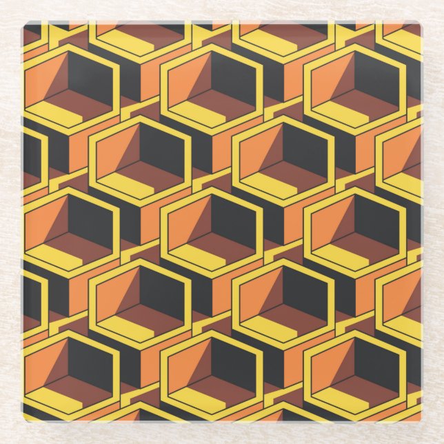 Cool Colourful Hexahedron Pattern with Shadows Glass Coaster (Front)