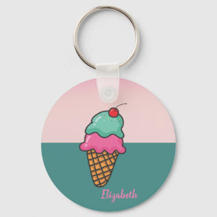 Cool Colourful Ice Cream Cones -Personalized Keychain