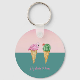 Cool Colourful Ice Cream Cones -Personalized Keychain
