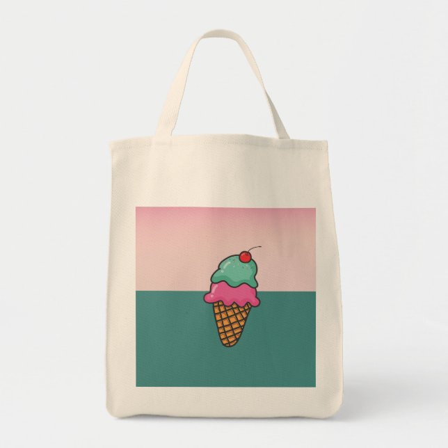 Cool Colourful Ice Cream Cones -Personalized Tote Bag (Front)