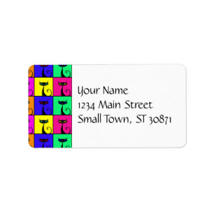 Cool Colourful Kitty Cat Pop Art Squares Label