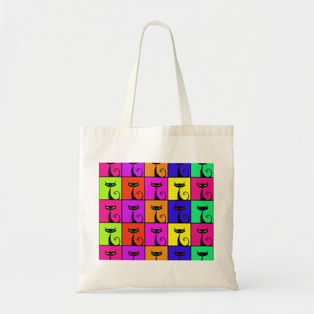 Cool Colourful Kitty Cat Pop Art Tote Bag (Front)