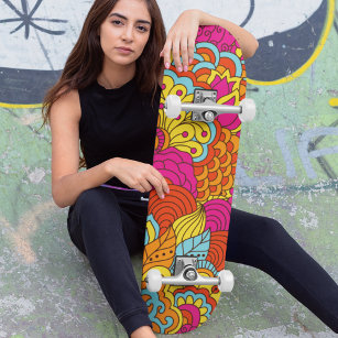 Cool Colourful Modern Abstract Floral Pattern Skateboard