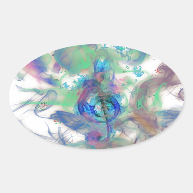 Cool colourful music notes smoke effects image oval sticker (Front)