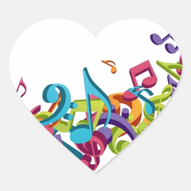 cool colourful music notes & sounds art image heart sticker (Front)