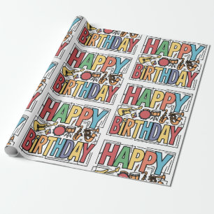 Cool Colourful Musical Instruments Happy Birthday Wrapping Paper