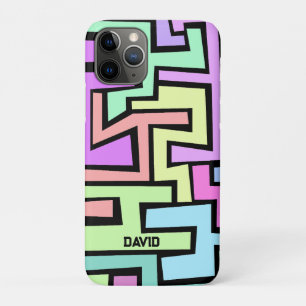 Cool Colourful Neon Maze with name abstract art iPhone 11 Pro Case