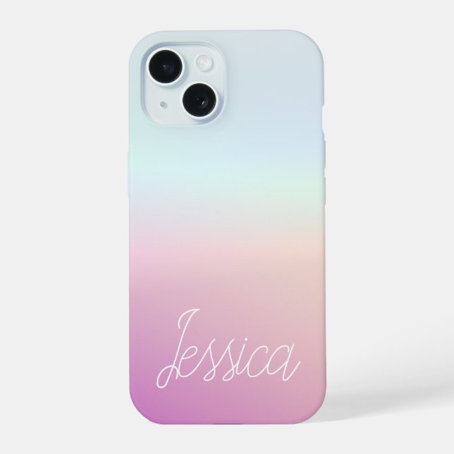 Cool Colourful Ombre Gradients & Your Script iPhone 15 Case (Back)