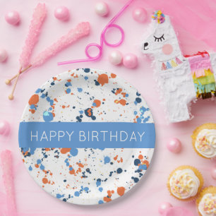 Cool Colourful Paint Splatter Happy Birthday Paper Plate