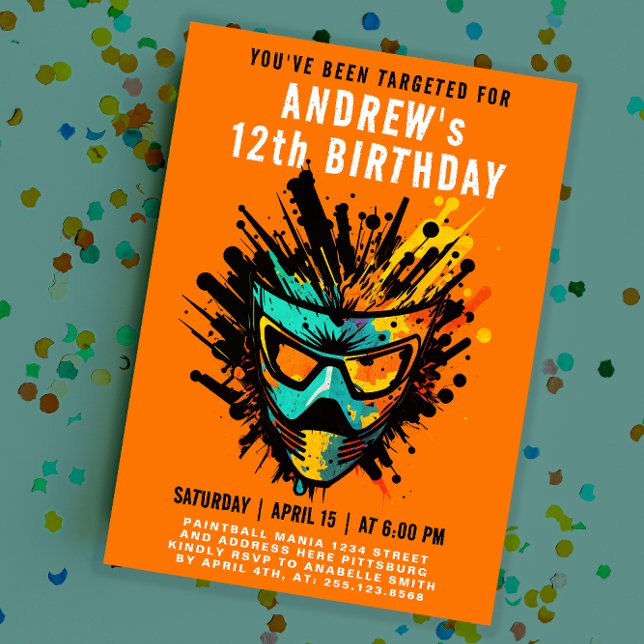 Cool Colourful Paintball Splatter Orange Party Invitation (Creator Uploaded)