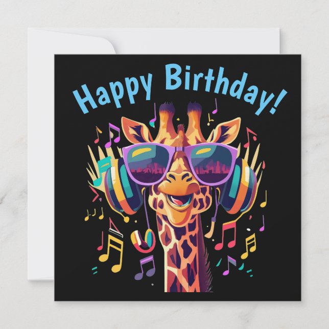 Cool Colourful Party Giraffe with Headphones  (Front)