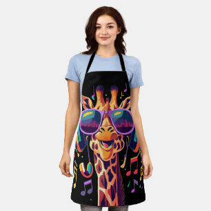 Cool Colourful Party Giraffe with Headphones  Apron