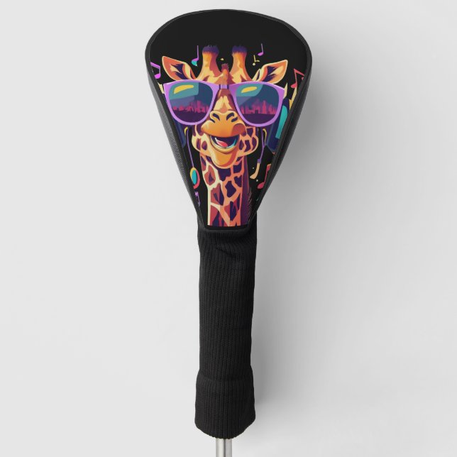 Cool Colourful Party Giraffe with Headphones  Golf Head Cover (Front)