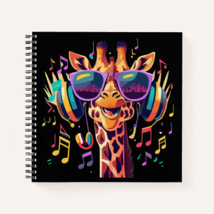 Cool Colourful Party Giraffe with Headphones Notebook