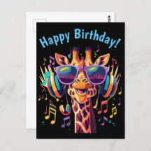 Cool Colourful Party Giraffe with Headphones 