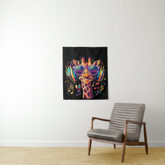 Cool Colourful Party Giraffe with Headphones  Tapestry