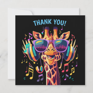 Cool Colourful Party Giraffe with Headphones  Thank You Card