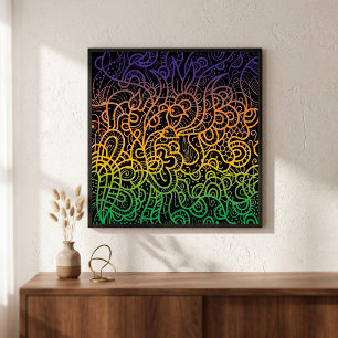 Cool Colourful Rainbow Hand Drawn Doodle Line Art Poster