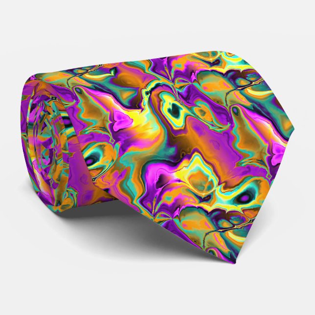 Cool Colourful Retro Chic Fractal Marble Pattern Tie (Rolled)