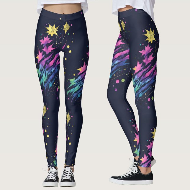 Cool Colourful Stars Fireworks Watercolor Pattern  Leggings (Creator Uploaded)