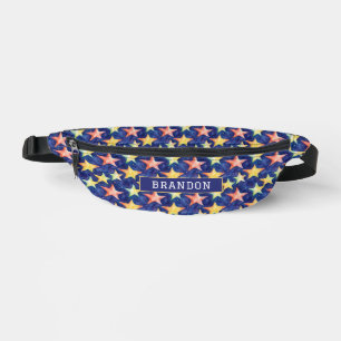 Cool Colourful Stars Pattern And Name Watercolor Fanny Pack