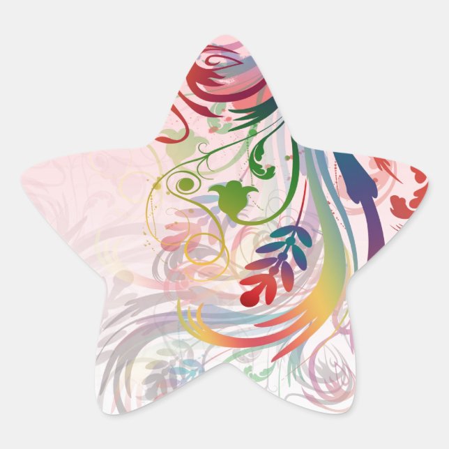 Cool colourful summer colours swirls flowers star sticker (Front)