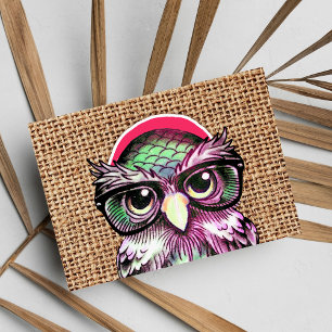 Cool Colourful Tattoo Wise Owl With Funny Glasses Postcard