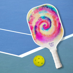 Cool Colourful TieDye Pattern Custom Text Name Pickleball Paddle