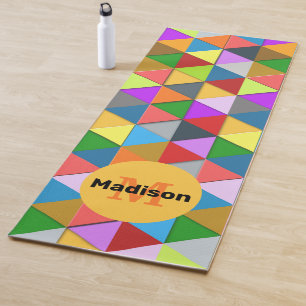 Cool Colourful triangle geometry pattern Monogram Yoga Mat