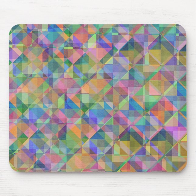 Cool colourful  triangles squares shapes overlaid mouse pad (Front)