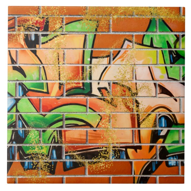 Cool Colourful Urban Graffiti with Faux Glitter Tile (Front)