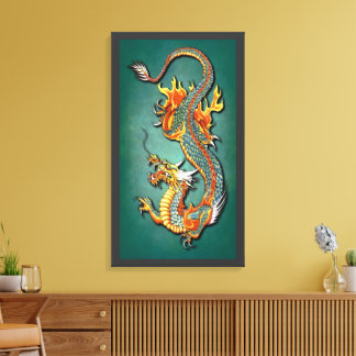 Cool Colourful Vintage Fantasy Fire Dragon Tattoo Canvas Print
