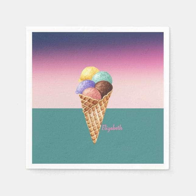 Cool Colourful Watercolor Ice cream   Napkin (Front)