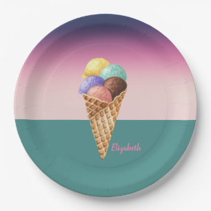 Cool Colourful Watercolor Ice cream  Paper Plate