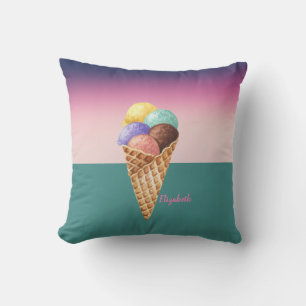 Cool Colourful Watercolor Ice cream Throw Pillow