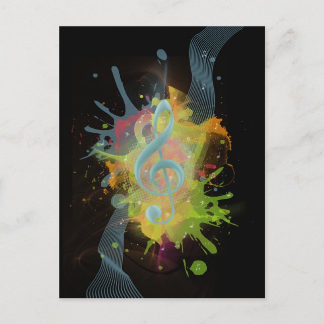 Cool colourful watercolour splatters music notes postcard (Front)