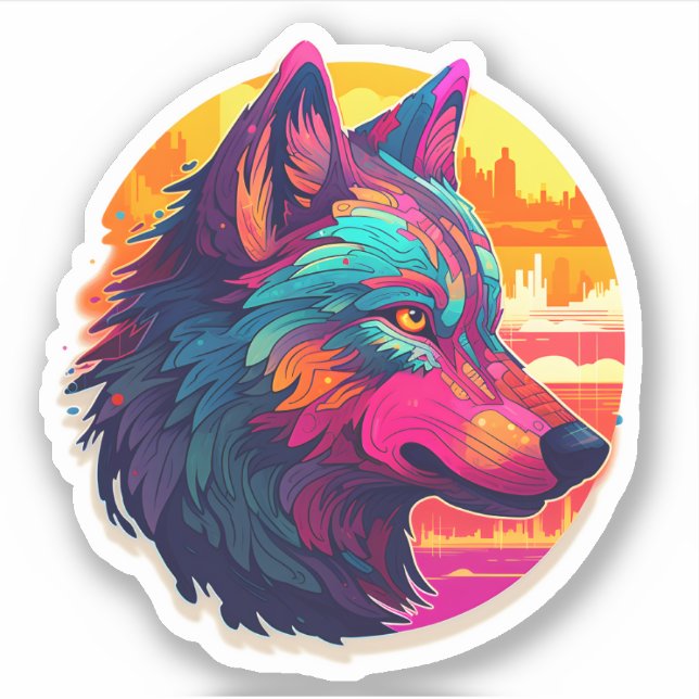 Cool Colourful Wolf Face Adorable Wild Animal  (Front)