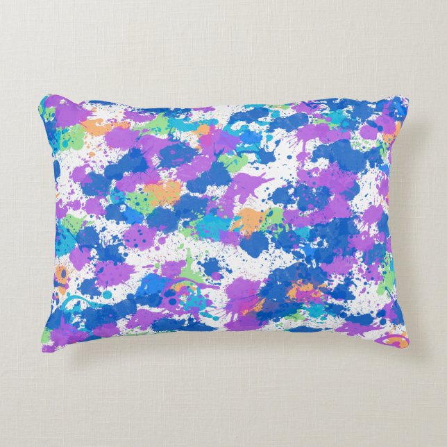 Cool Colours Abstract Splatter Paint, Blurple Accent Pillow (Front)