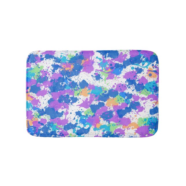 Cool Colours Abstract Splatter Paint, Blurple Bath Mat (Front)