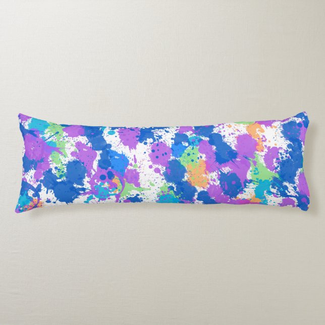 Cool Colours Abstract Splatter Paint, Blurple Body Pillow (Front)
