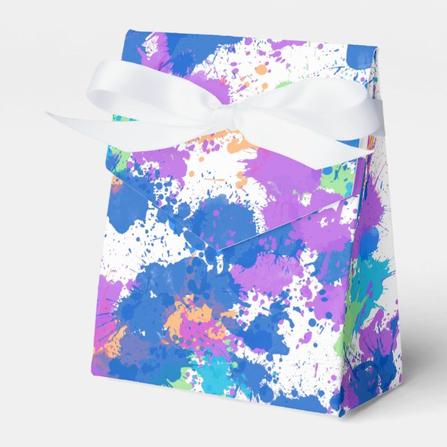 Cool Colours Abstract Splatter Paint, Blurple Favor Box (Front Side)