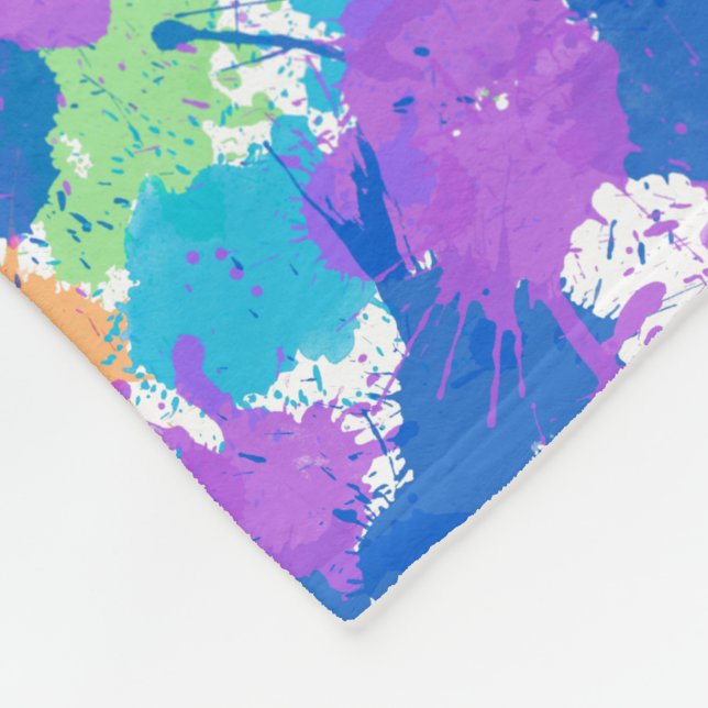 Cool Colours Abstract Splatter Paint, Blurple Fleece Blanket (Corner)