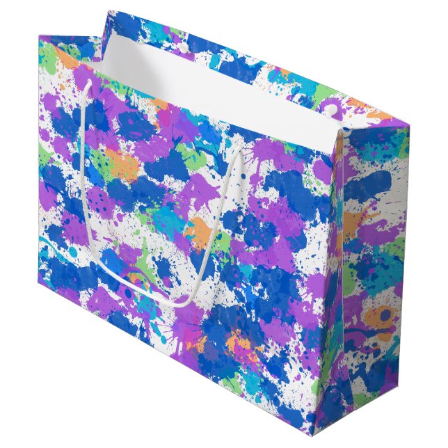 Cool Colours Abstract Splatter Paint, Blurple Large Gift Bag (Front Angled)