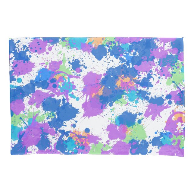Cool Colours Abstract Splatter Paint, Blurple Pillowcase (Front)