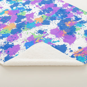 Cool Colours Abstract Splatter Paint, Blurple Sherpa Blanket