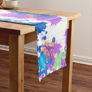 Cool Colours Abstract Splatter Paint, Blurple Short Table Runner