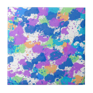 Cool Colours Abstract Splatter Paint, Blurple Tile
